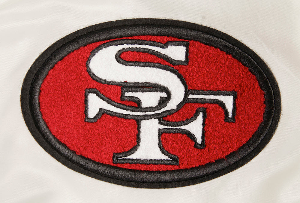 NFL SAN FRANCISCO 49ERS RETRO CLASSIC MEN'S RIB SATIN JACKET (EGGSHELL/ RED)