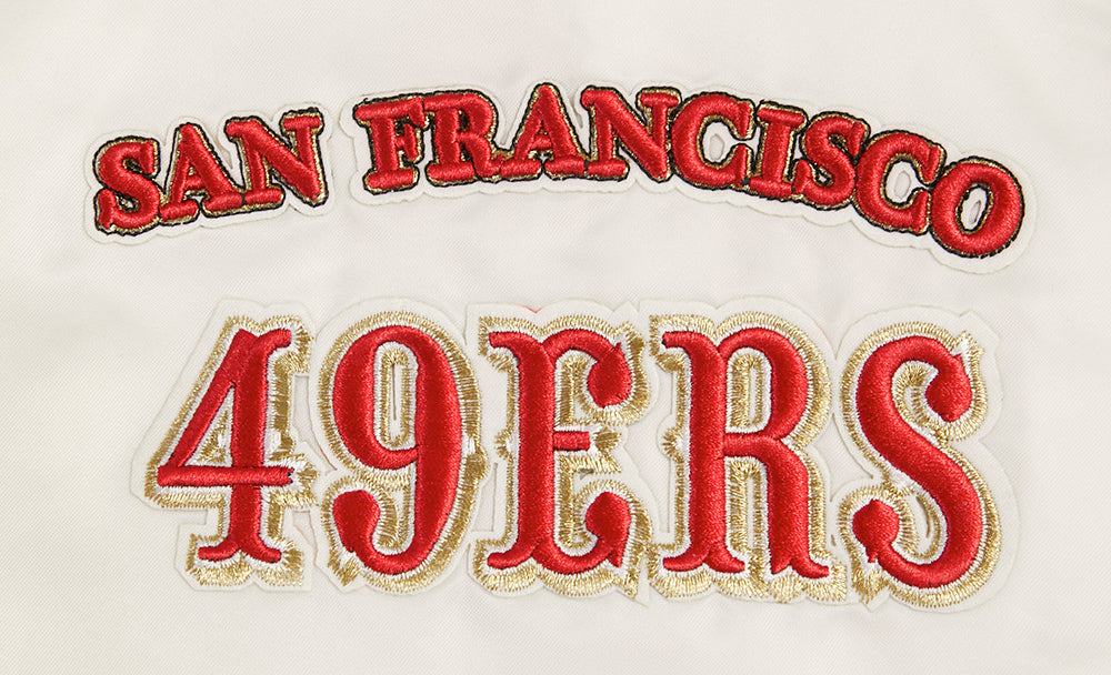 NFL SAN FRANCISCO 49ERS RETRO CLASSIC MEN'S RIB SATIN JACKET (EGGSHELL/ RED)