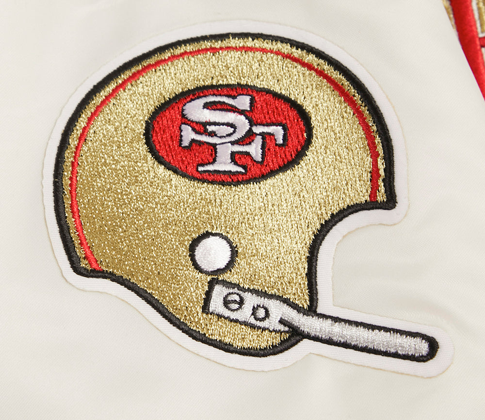 NFL SAN FRANCISCO 49ERS RETRO CLASSIC MEN'S RIB SATIN JACKET (EGGSHELL/ RED)