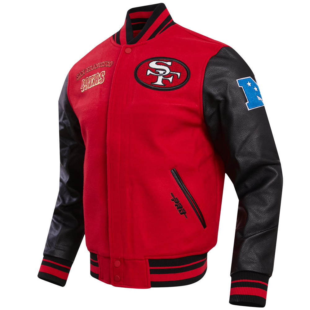 NFL SAN FRANCISCO 49ERS RETRO CLASSIC MEN'S RIB WOOL VARSITY JACKET (RED/BLACK)