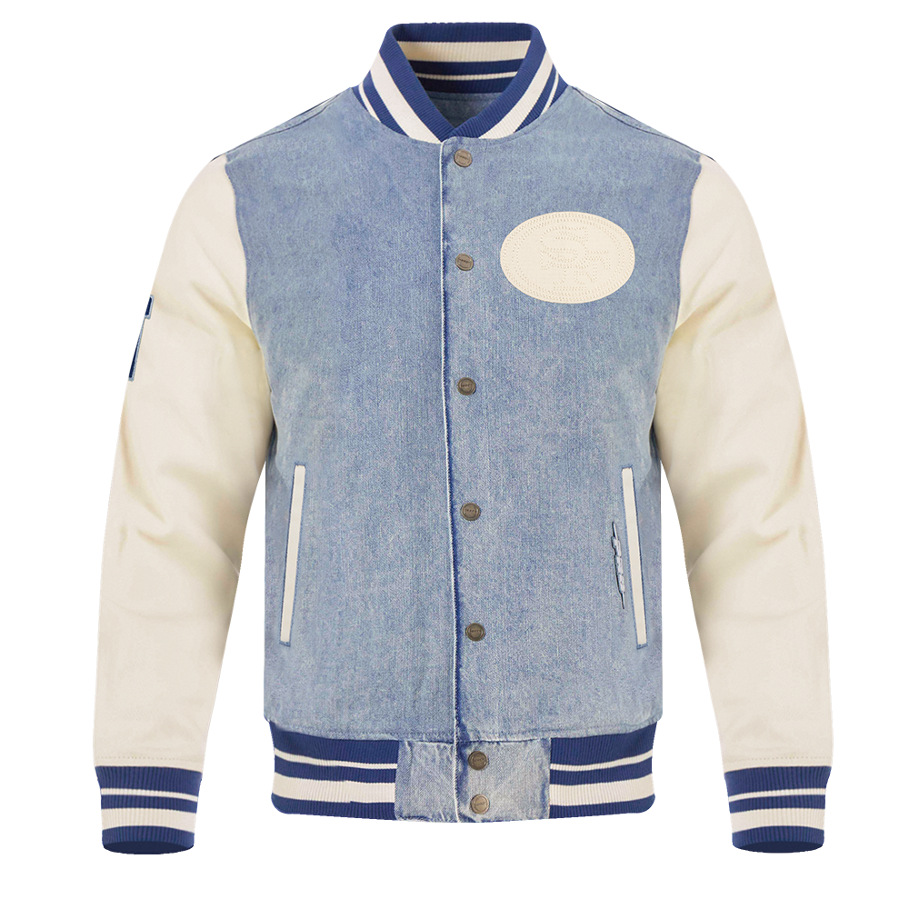NFL SAN FRANCISCO 49ERS VARSITY BLUES BLOUSON COLLÉGIAL EN DENIM POUR HOMME (DENIM/LIN)