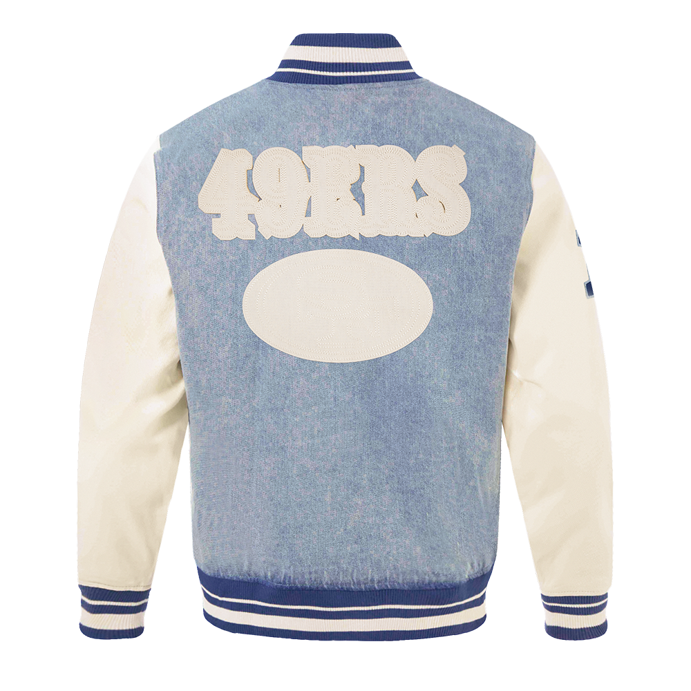 NFL SAN FRANCISCO 49ERS VARSITY BLUES BLOUSON COLLÉGIAL EN DENIM POUR HOMME (DENIM/LIN)