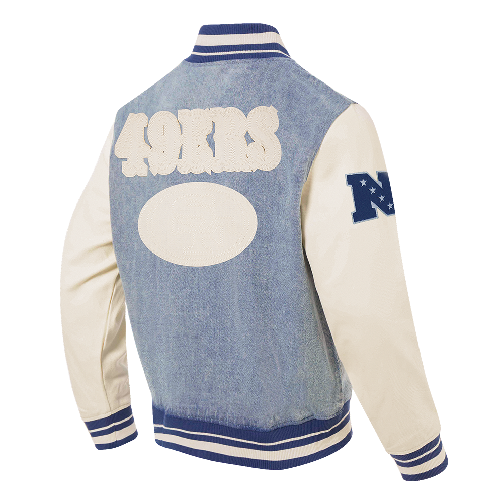NFL SAN FRANCISCO 49ERS VARSITY BLUES BLOUSON COLLÉGIAL EN DENIM POUR HOMME (DENIM/LIN)