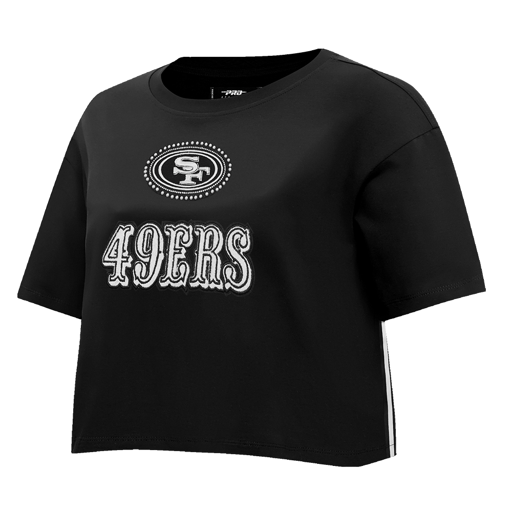 NFL SAN FRANCISCO 49ERS PEARLS WOMEN'S SINGLE JERSEY BOXY TEE (BLACK)