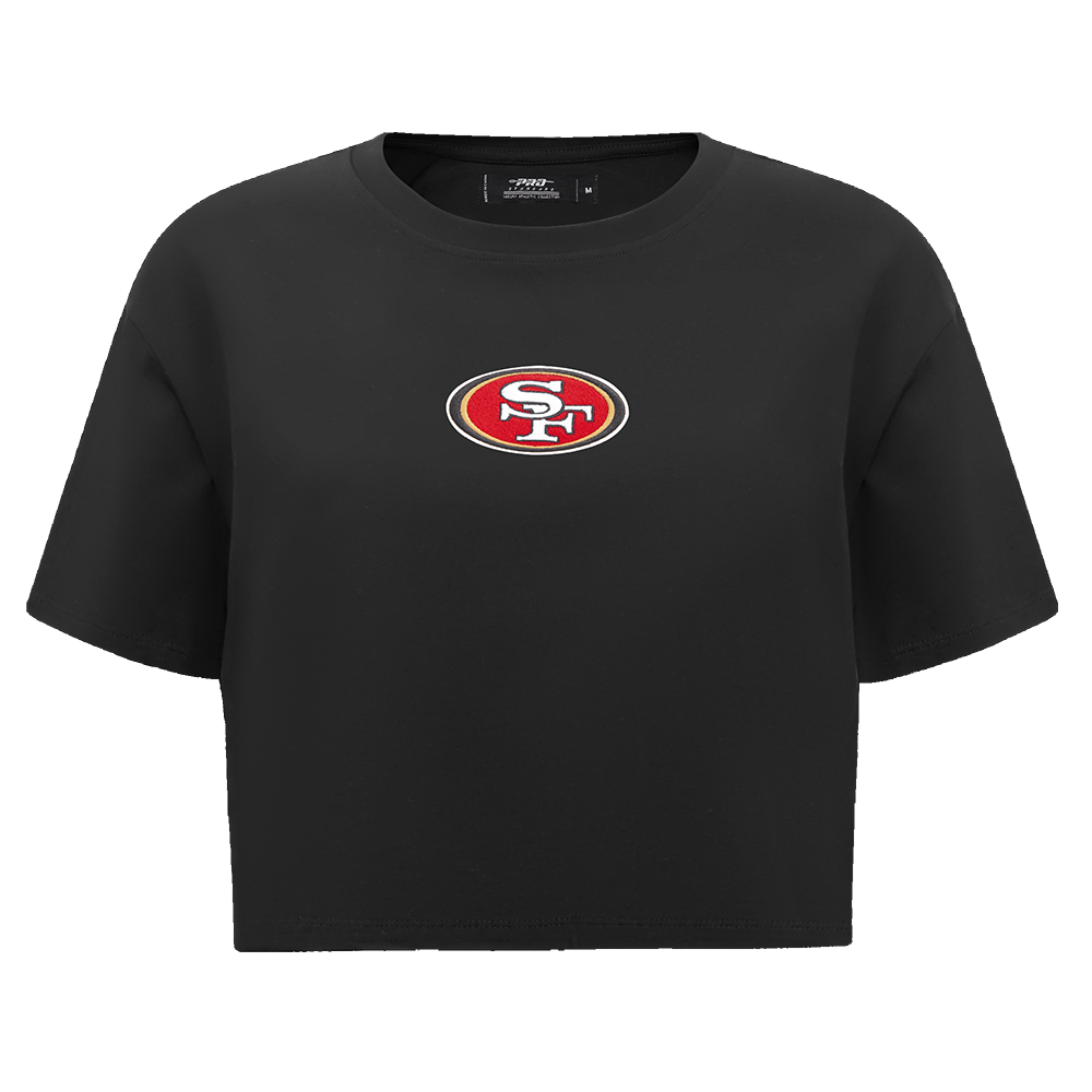 NFL SAN FRANCISCO 49ERS WINGSPAN WOMEN'S SINGLE JERSEY BOXY TEE (BLACK)