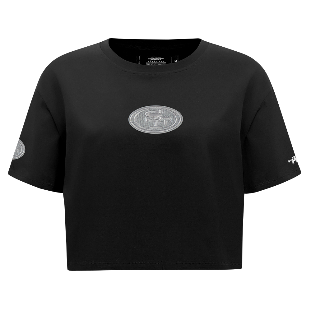 NFL SAN FRANCISCO 49ERS REVERSE FRENCH TERRY WOMEN'S SINGLE JERSEY BOXY TEE (BLACK)