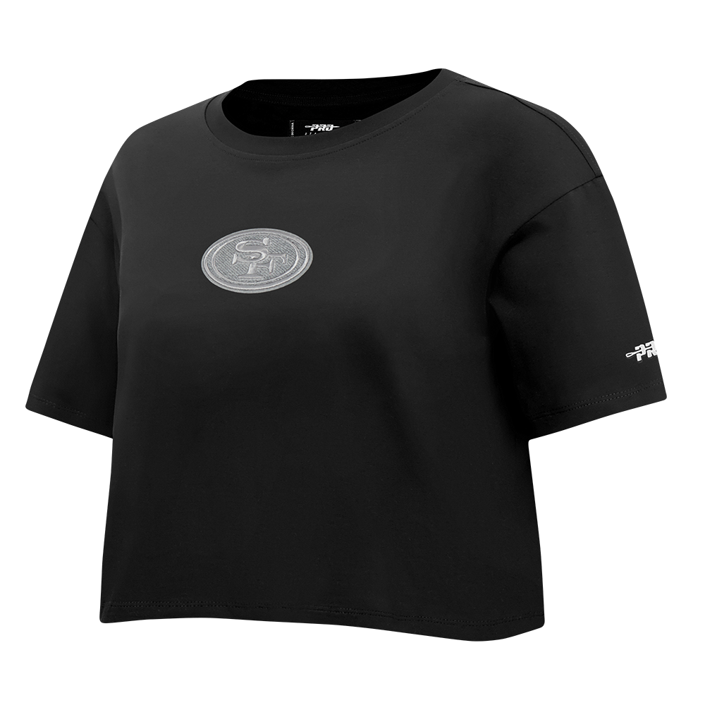 NFL SAN FRANCISCO 49ERS REVERSE FRENCH TERRY WOMEN'S SINGLE JERSEY BOXY TEE (BLACK)