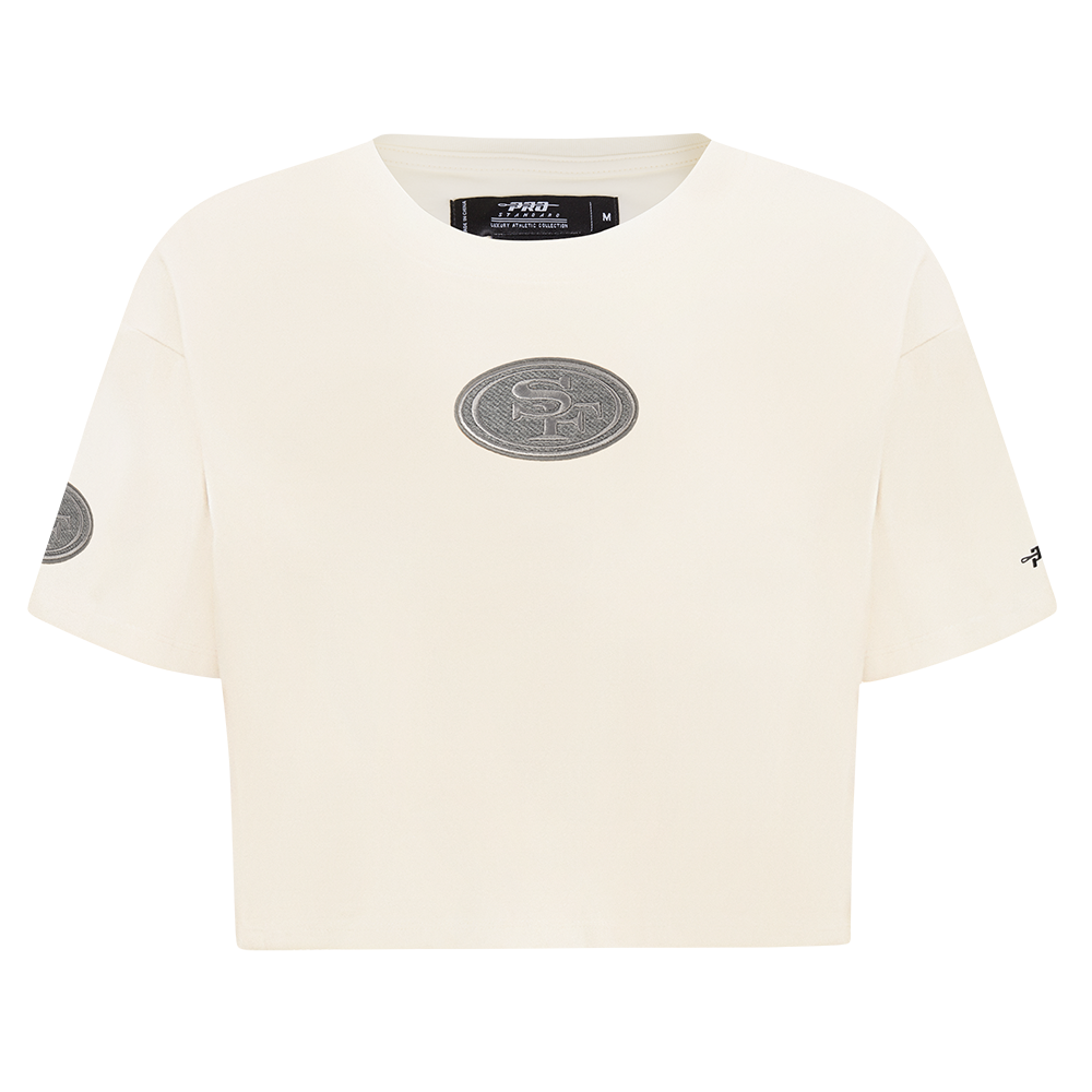 NFL SAN FRANCISCO 49ERS REVERSE FRENCH TERRY T-SHIRT EN JERSEY SIMPLE À COUPE CARRÉE POUR FEMME (COQUILLE D'ŒUF)