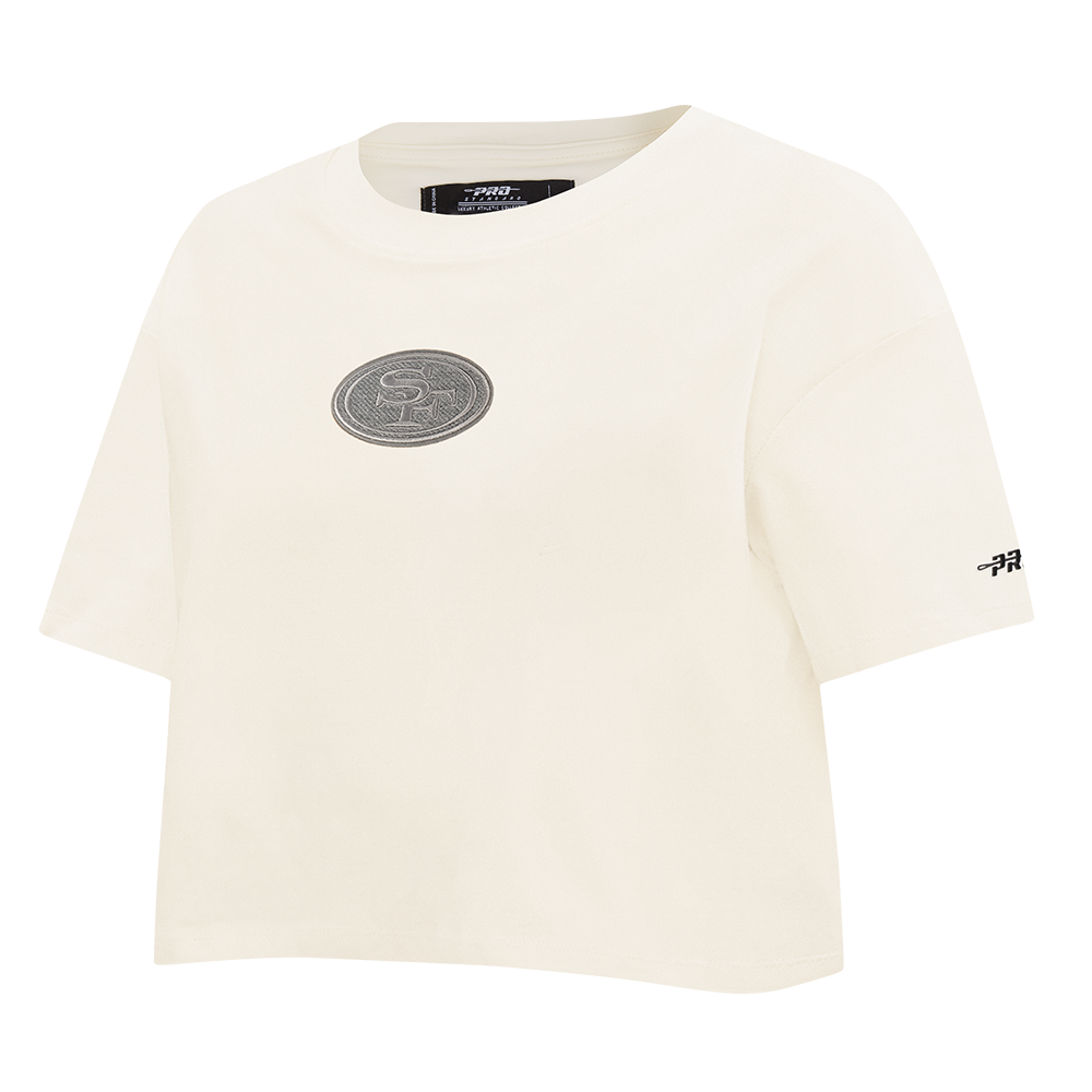 NFL SAN FRANCISCO 49ERS REVERSE FRENCH TERRY T-SHIRT EN JERSEY SIMPLE À COUPE CARRÉE POUR FEMME (COQUILLE D'ŒUF)