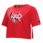 NFL SAN FRANCISCO 49ERS RETRO ELEVATION WOMEN'S SINGLE JERSEY BOXY TEE (RED)