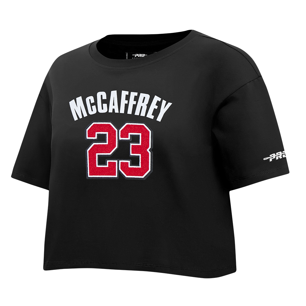 NFL SAN FRANCISCO 49ERS CHRISTIAN MCCAFFREY #23 CLASSIC PNN WOMEN'S SJ BOXY TEE (BLACK)