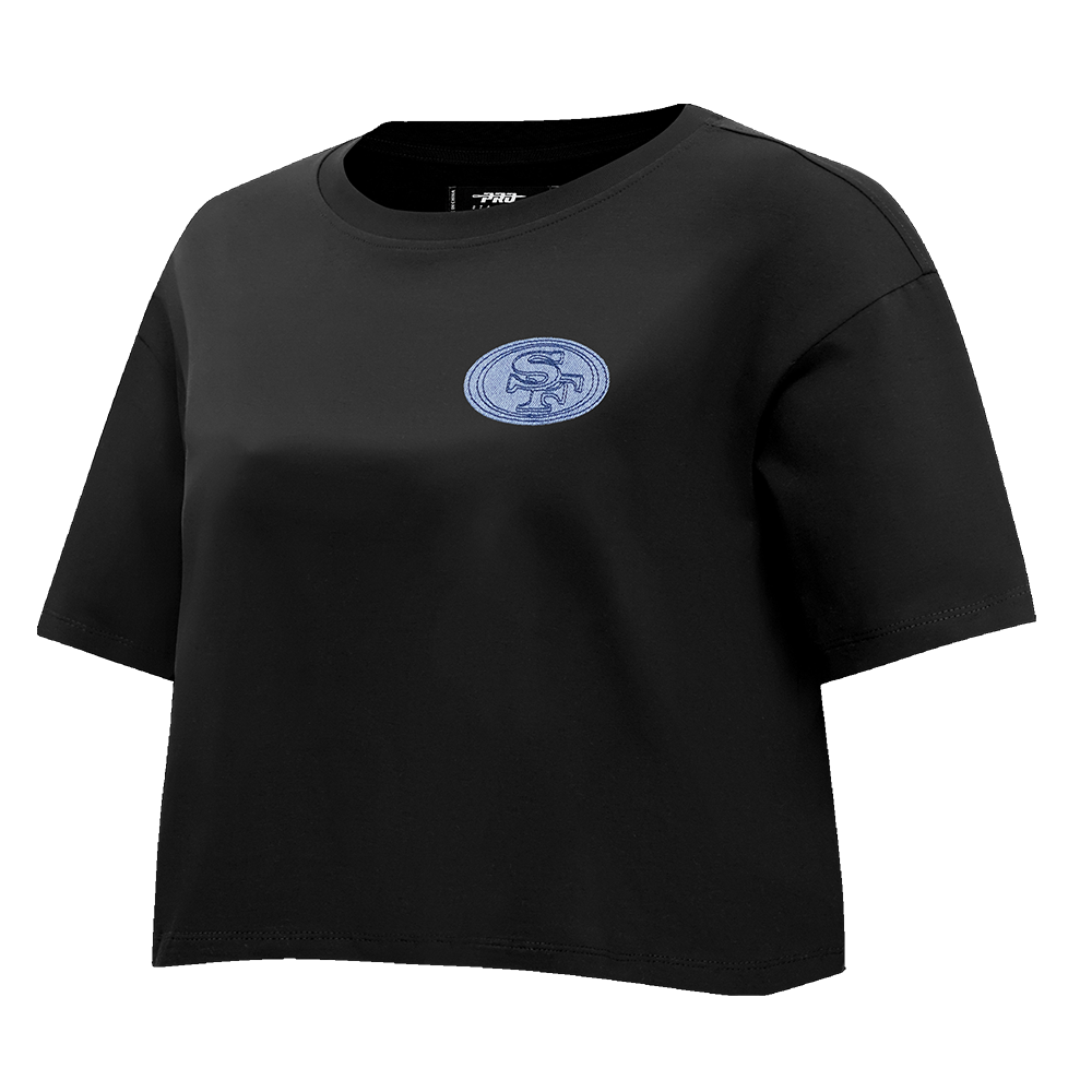 NFL SAN FRANCISCO 49ERS VARSITY BLUES WOMEN'S BOXY TEE (BLACK)