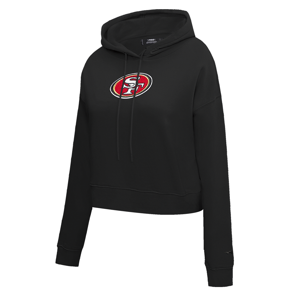 NFL SAN FRANCISCO 49ERS CLASSIC FLEECE CROPPED PULLOVER HOODIE (BLACK)