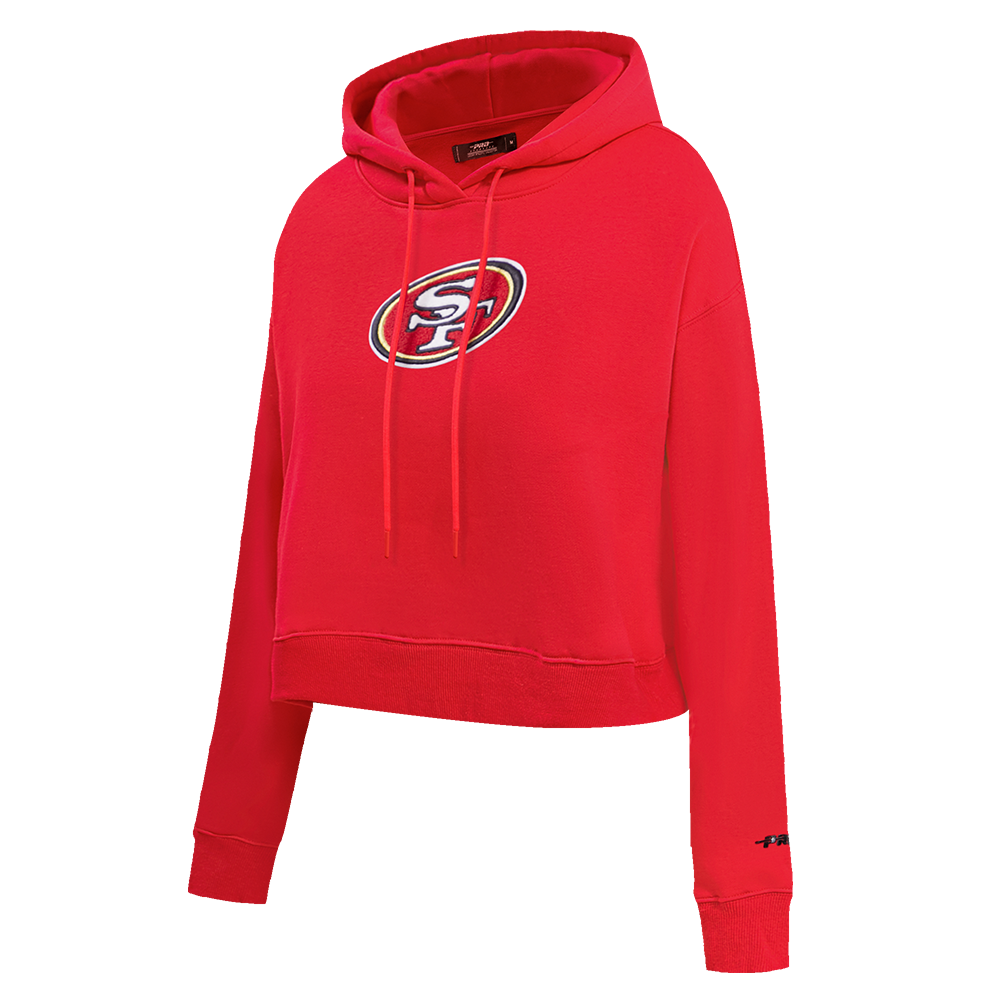 NFL SAN FRANCISCO 49ERS CLASSIC FLEECE CROPPED PULLOVER HOODIE (RED)