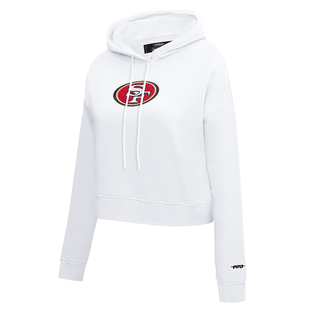 NFL SAN FRANCISCO 49ERS CLASSIC FLEECE CROPPED PULLOVER HOODIE (WHITE)