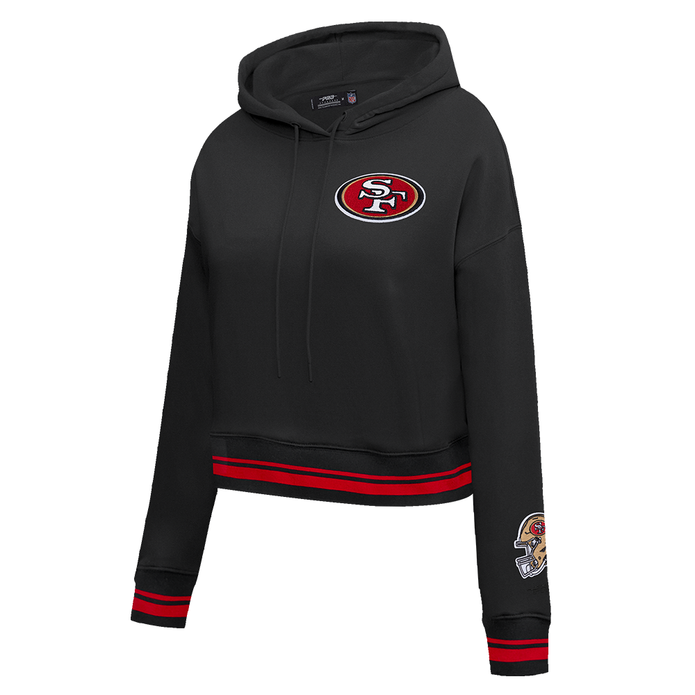NFL SAN FRANCISCO 49ERS MASHUP WOMEN'S RIB CROPPED PO HOODIE (BLACK/RED/BLACK)