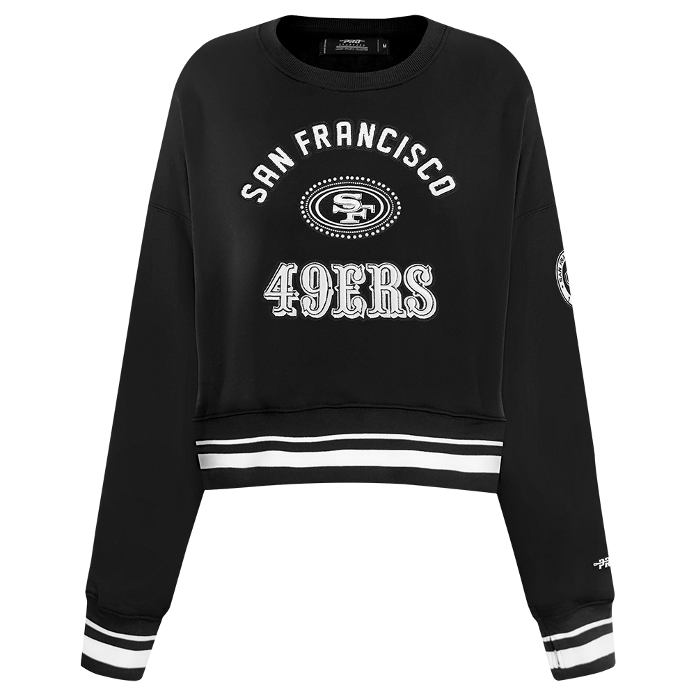 NFL SAN FRANCISCO 49ERS PEARLS WOMEN'S RIB FLEECE CREWNECK (BLACK)