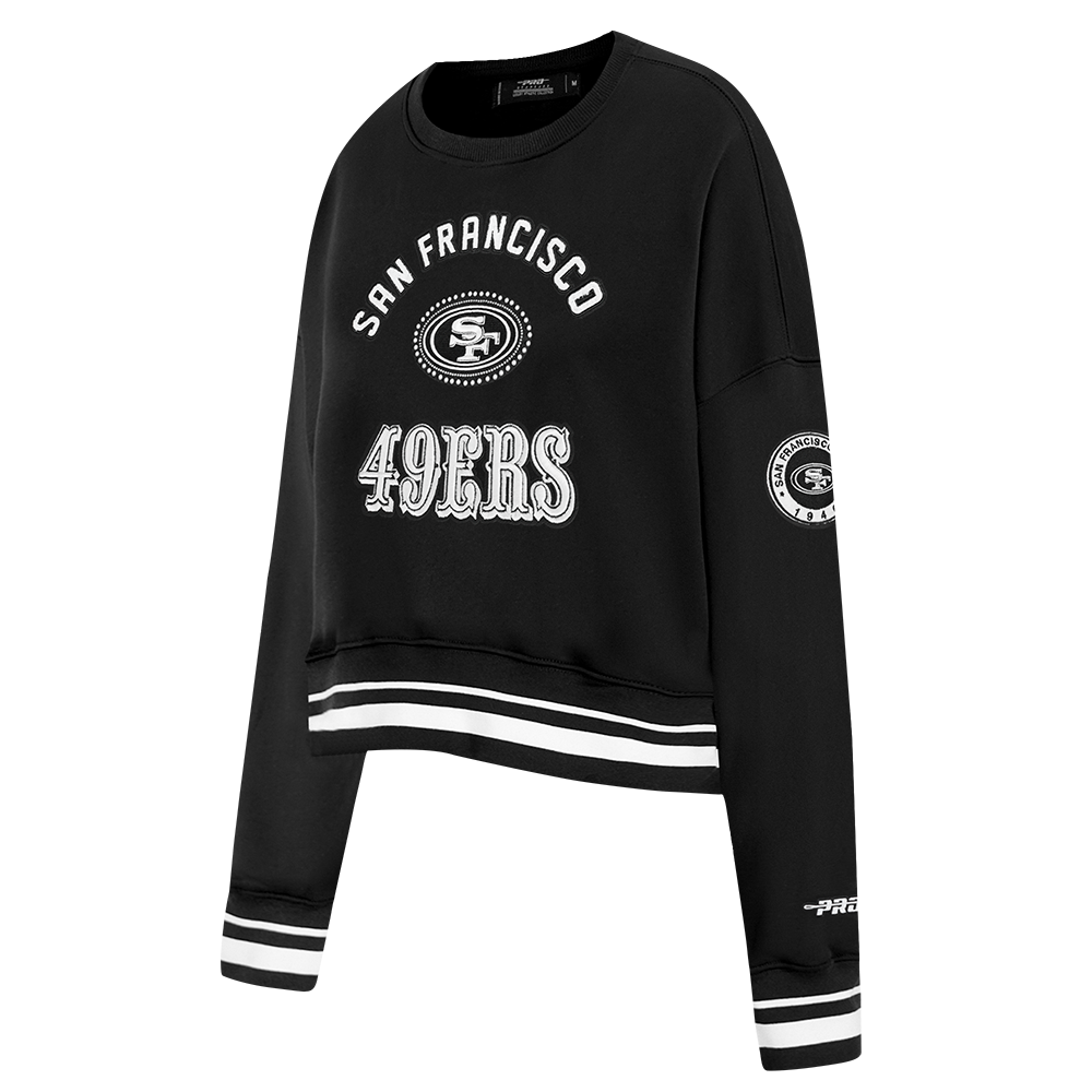 NFL SAN FRANCISCO 49ERS PEARLS WOMEN'S RIB FLEECE CREWNECK (BLACK)
