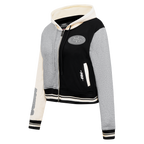 NFL SAN FRANCISCO 49ERS REVERSE FRENCH TERRY CHANDAIL À CAPUCHON EN MOLLETON À GLISSIÈRE ET À BLOCS DE COULEUR POUR FEMME (NOIR/GRIS/COQUILLE D'ŒUF)