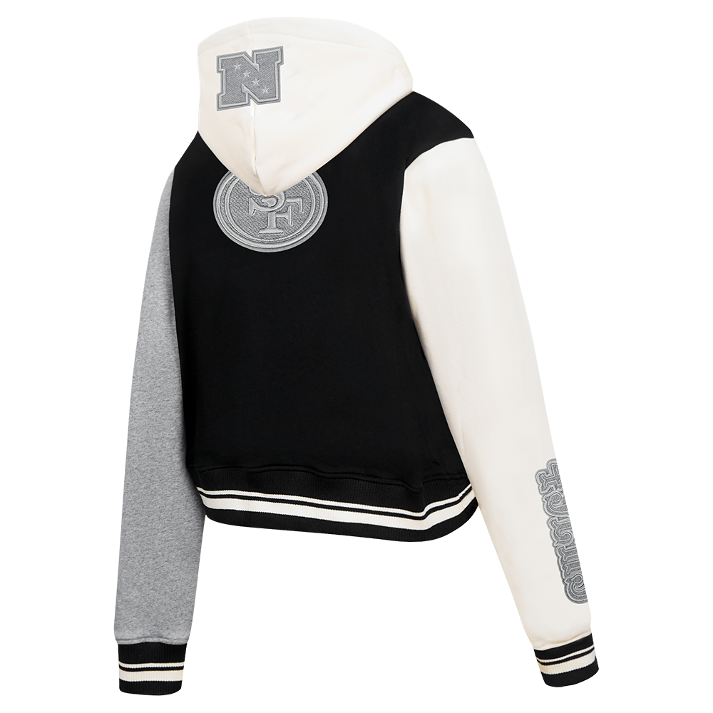 NFL SAN FRANCISCO 49ERS REVERSE FRENCH TERRY CHANDAIL À CAPUCHON EN MOLLETON À GLISSIÈRE ET À BLOCS DE COULEUR POUR FEMME (NOIR/GRIS/COQUILLE D'ŒUF)