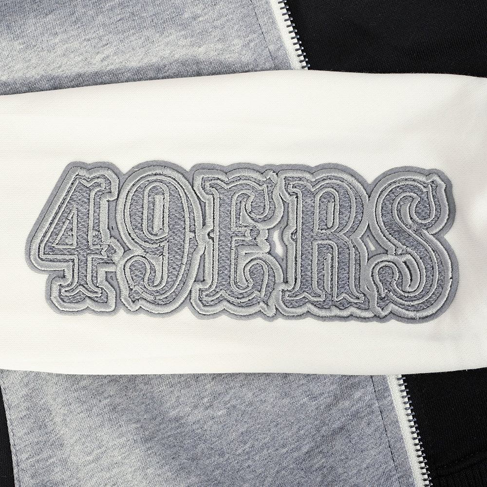 NFL SAN FRANCISCO 49ERS REVERSE FRENCH TERRY CHANDAIL À CAPUCHON EN MOLLETON À GLISSIÈRE ET À BLOCS DE COULEUR POUR FEMME (NOIR/GRIS/COQUILLE D'ŒUF)