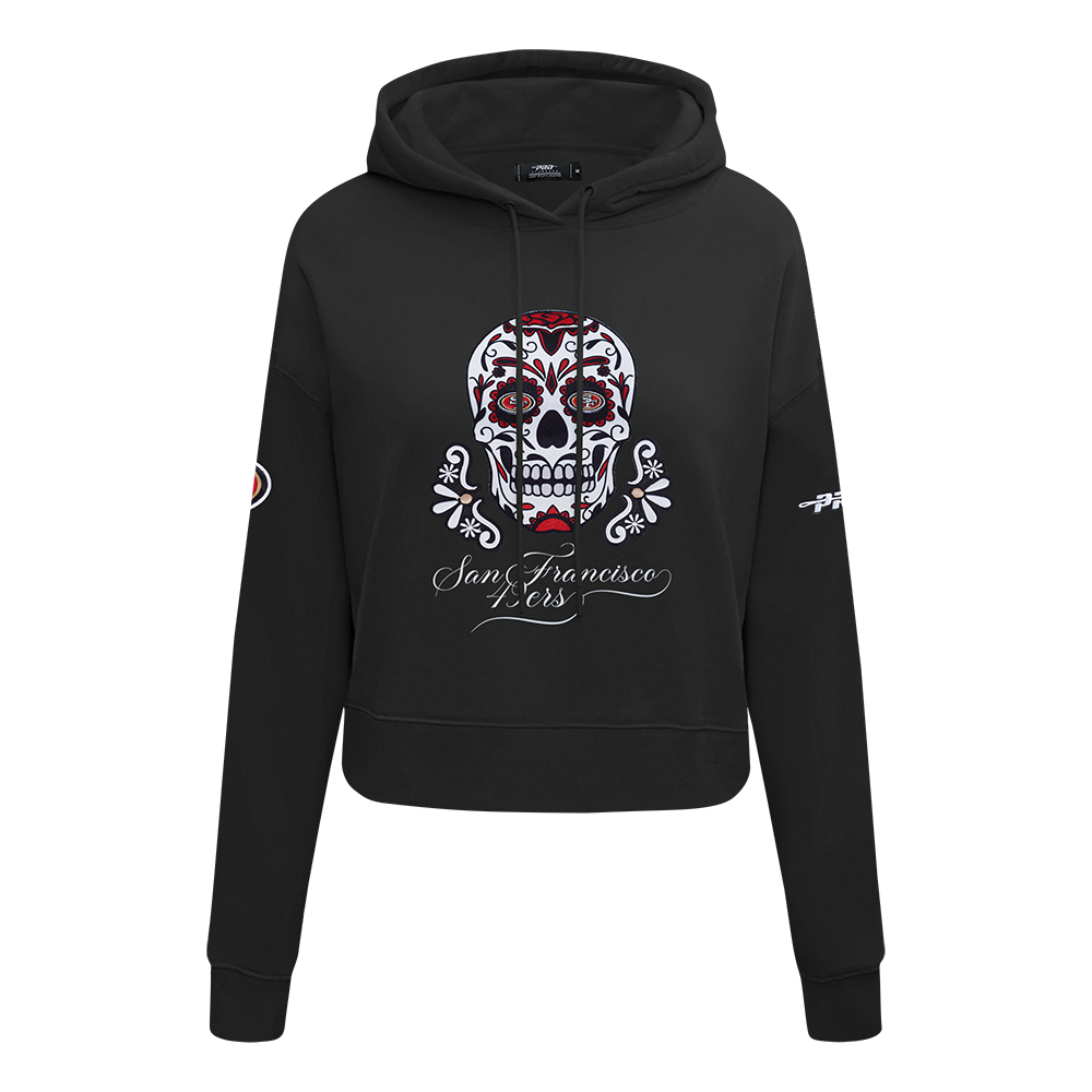 NFL SAN FRANCISCO 49ERS SUGAR SKULL CHANDAIL À CAPUCHON COURT EN MOLLETON POUR FEMME (NOIR)