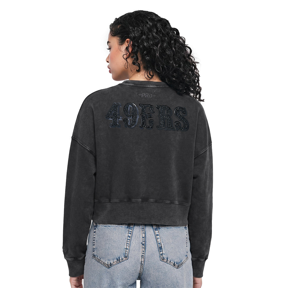 NFL SAN FRANCISCO 49ERS WASHED CRYSTALLINE CHANDAIL À COL ROND EN MOLLETON FRANÇAIS LAVÉ À L'ENZYME POUR FEMME (NOIR DÉLAVÉ)