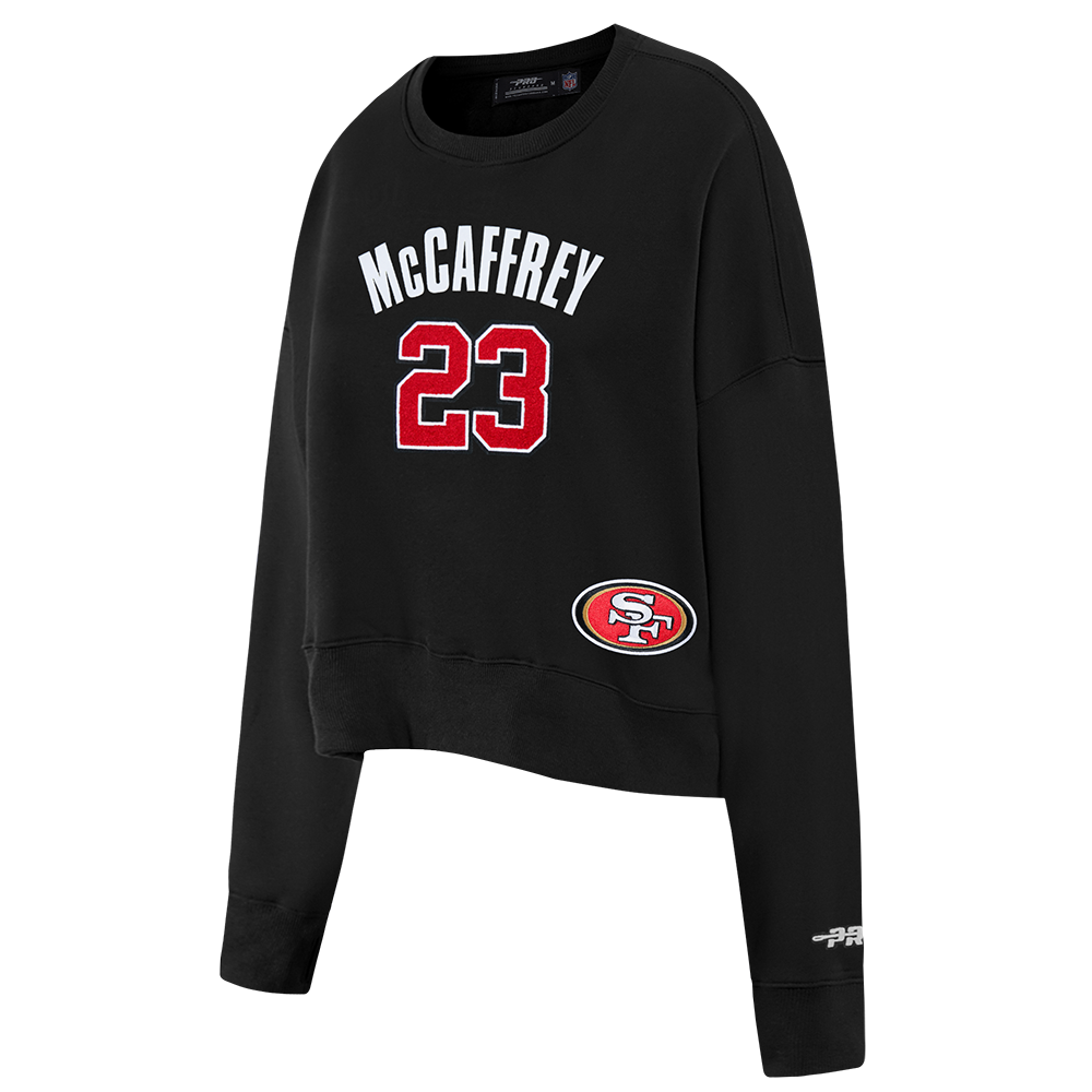 NFL SAN FRANCISCO 49ERS CHRISTIAN MCCAFFREY #23 CLASSIC PNN CHANDAIL À COL ROND EN MOLLETON POUR FEMME (NOIR)