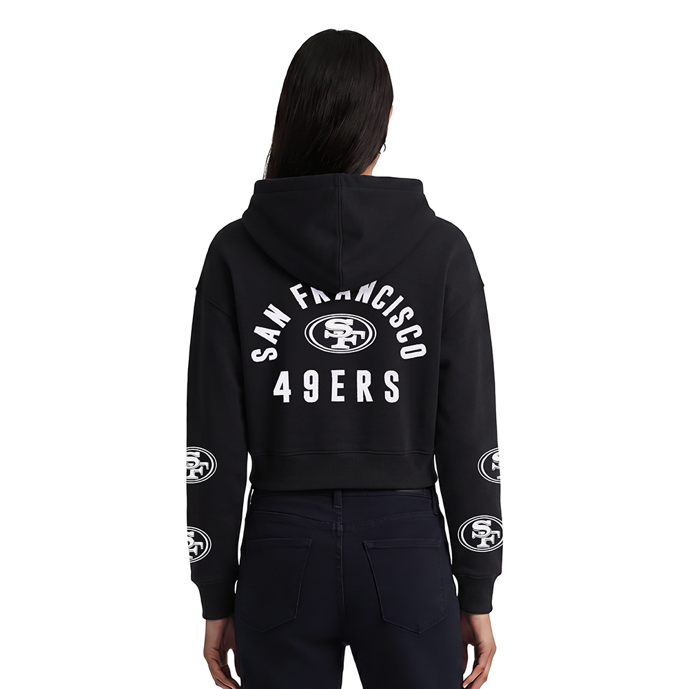 NFL SAN FRANCISCO 49ERS WOMEN'S CROPPED FULL ZIP HOODIE (BLACK)
