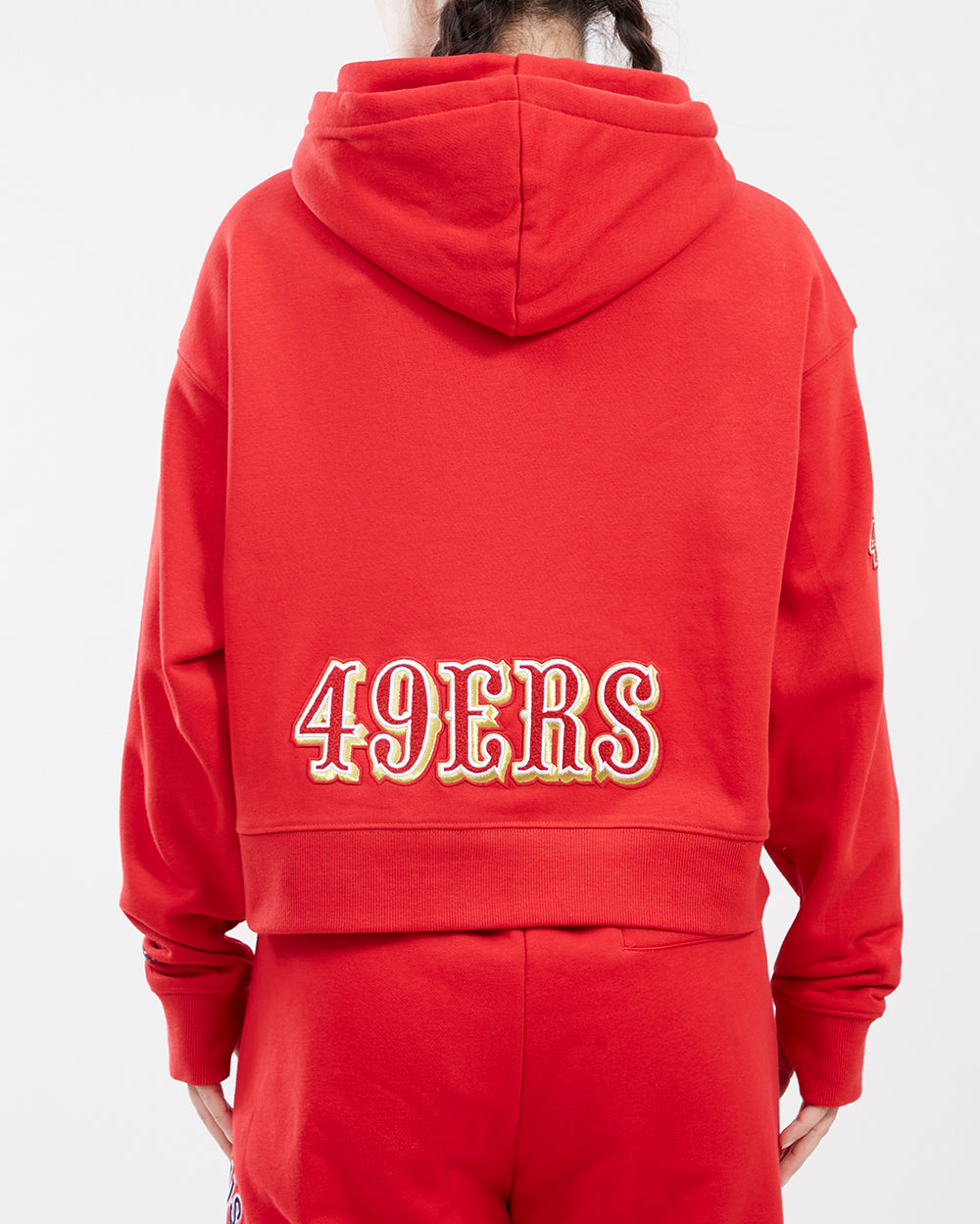 NFL SAN FRANCISCO 49ERS CLASSIC WOMEN'S CROPPED PULLOVER HOODIE (RED)