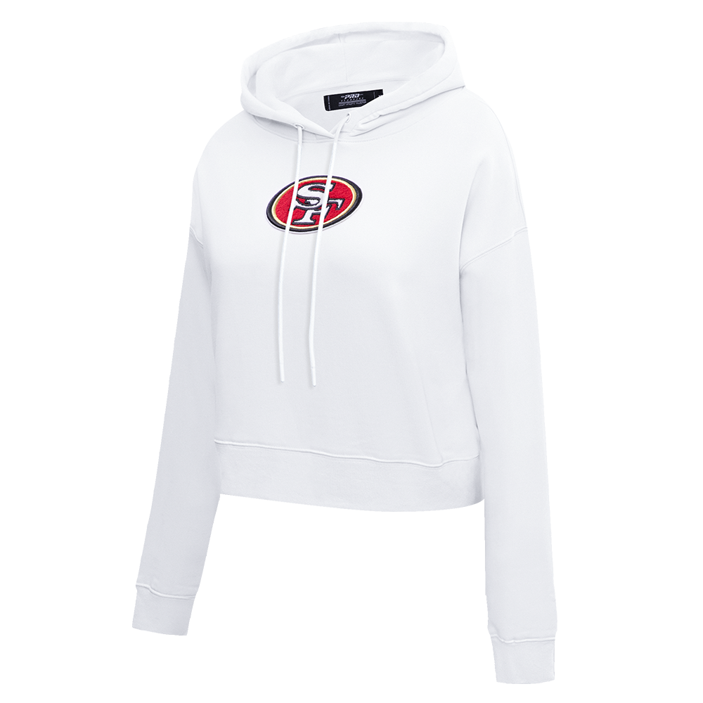 NFL SAN FRANCISCO 49ERS CLASSIC WOMEN'S CROPPED PULLOVER HOODIE (WHITE)