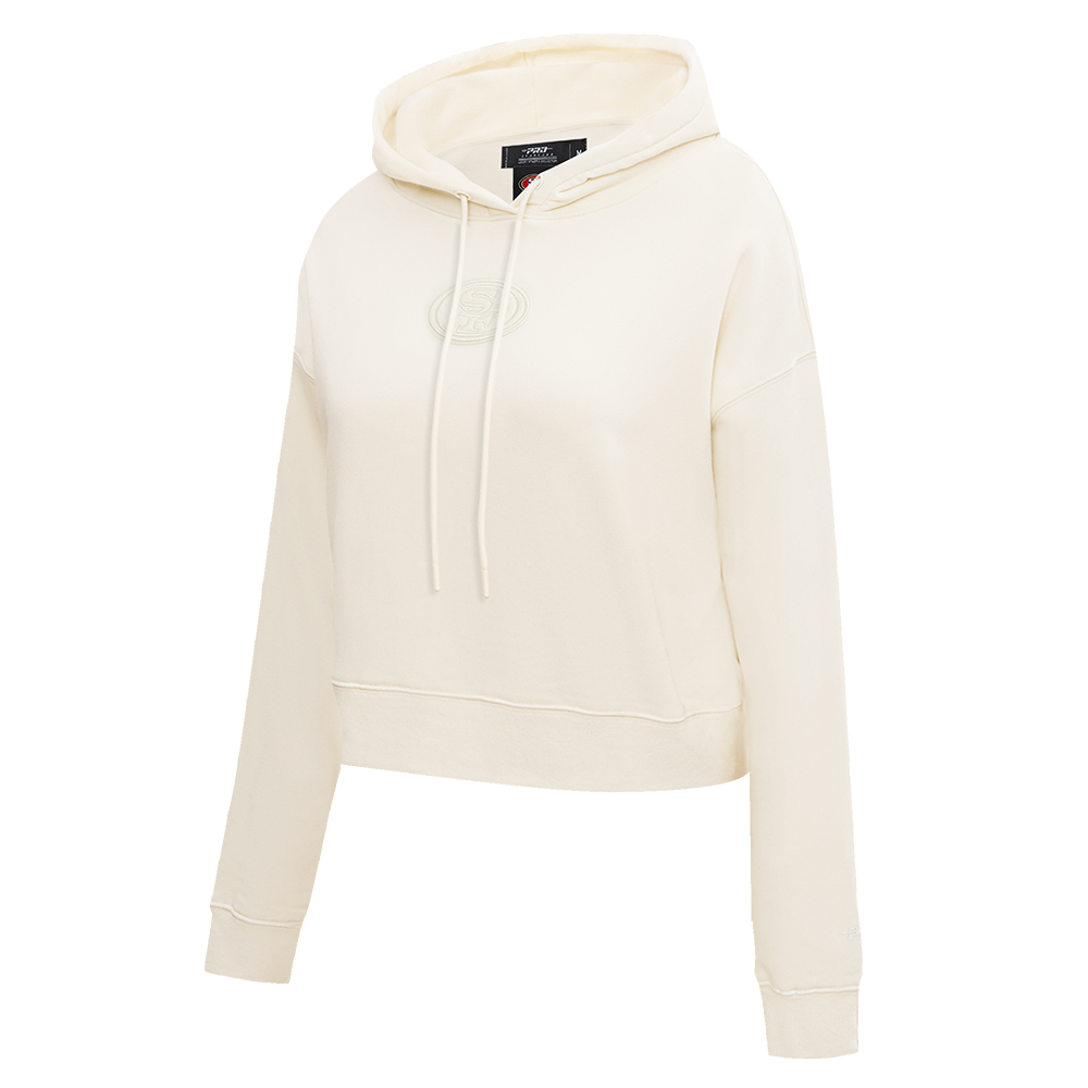 NFL SAN FRANCISCO 49ERS NEUTRAL WOMEN'S CROPPED PULLOVER HOODIE (EGGSHELL)