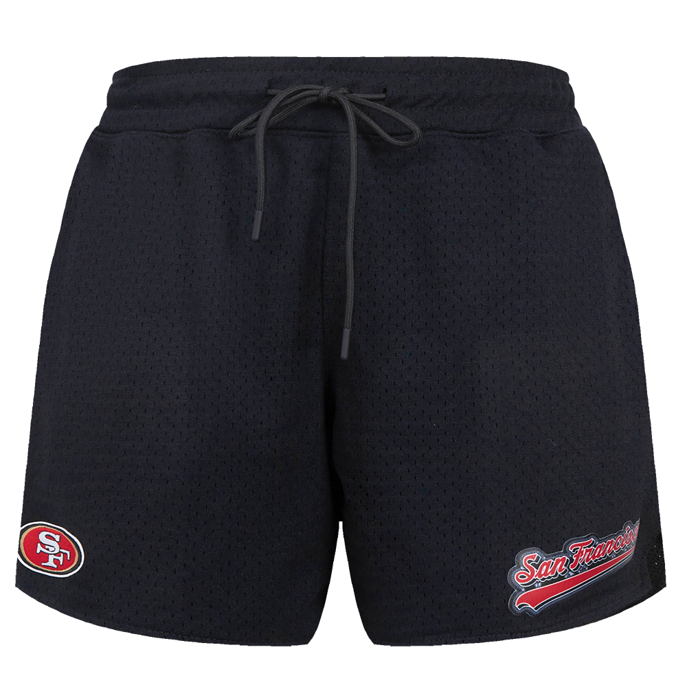 NFL SAN FRANCISCO 49ERS SCRIPT TAIL WOMEN'S MESH TAPE SHORT (BLACK)