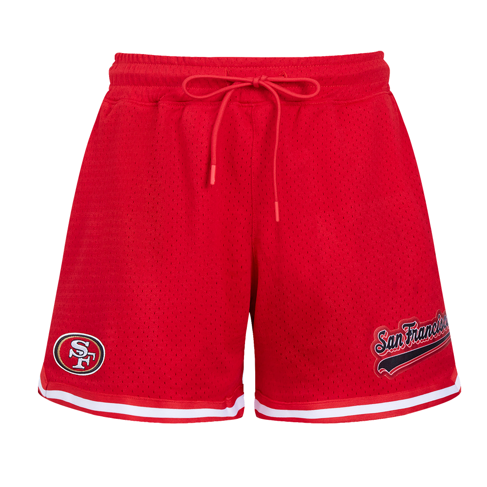 NFL SAN FRANCISCO 49ERS SCRIPT TAIL WOMEN'S MESH TAPE SHORT (RED)