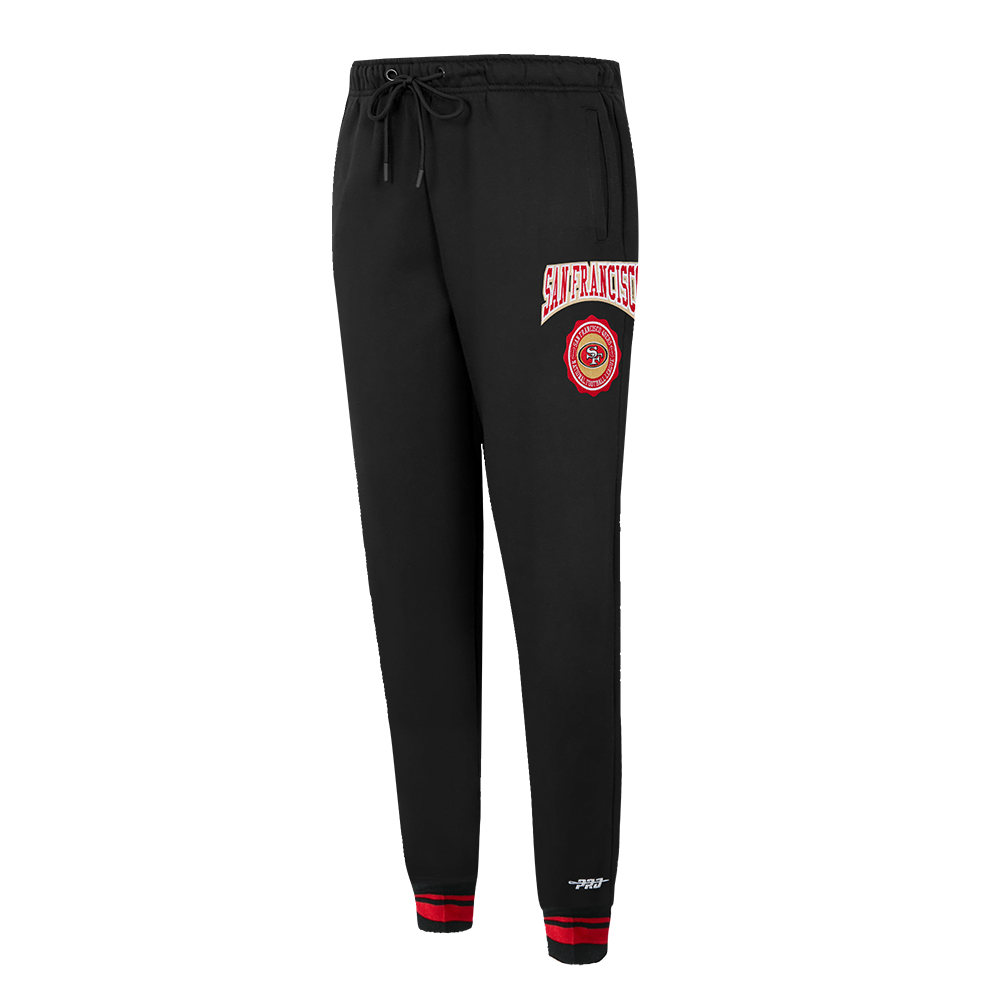 NFL SAN FRANCISCO 49ERS CREST EMBLEM PANTALON OUATÉ EN MOLLETON CÔTELÉ POUR FEMME (NOIR/ROUGE/NOIR)