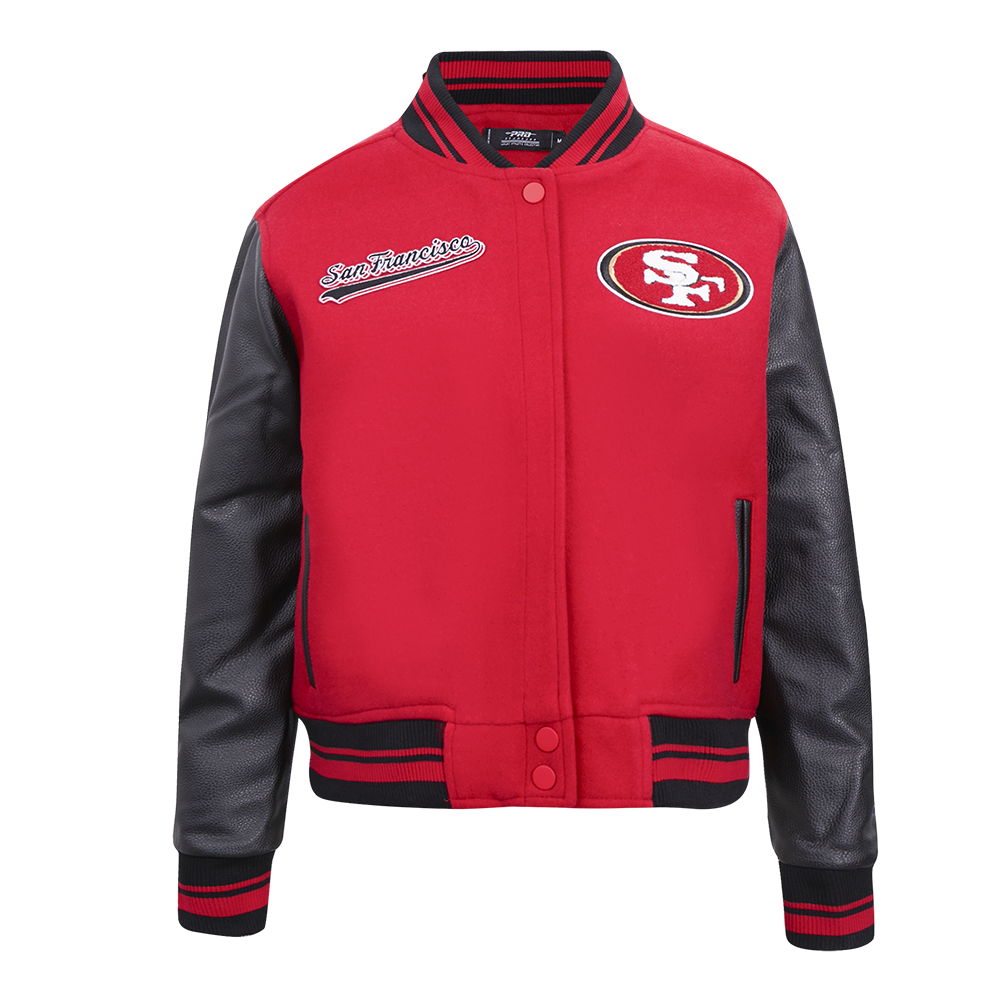 NFL SAN FRANCISCO 49ERS SCRIPT TAIL BLOUSON COLLÉGIAL EN LAINE POUR FEMME (ROUGE/NOIR)