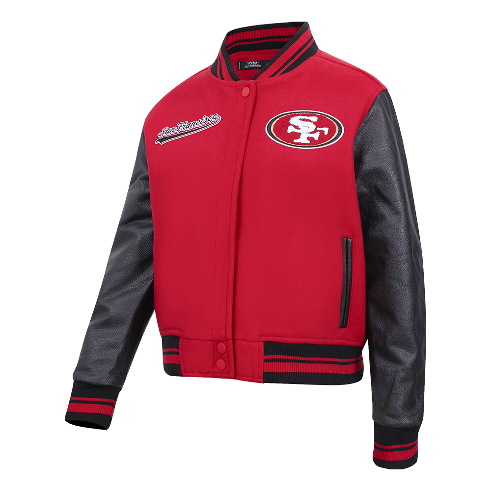 NFL SAN FRANCISCO 49ERS SCRIPT TAIL BLOUSON COLLÉGIAL EN LAINE POUR FEMME (ROUGE/NOIR)