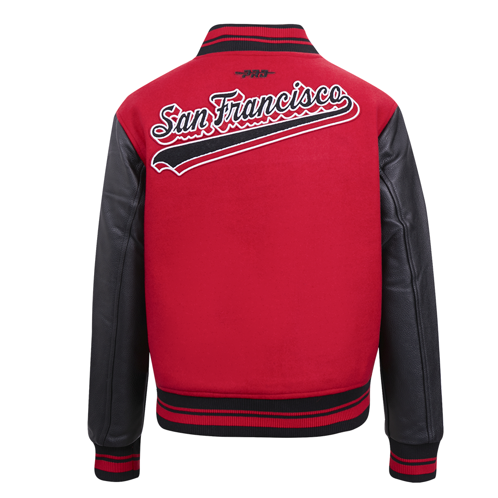 NFL SAN FRANCISCO 49ERS SCRIPT TAIL BLOUSON COLLÉGIAL EN LAINE POUR FEMME (ROUGE/NOIR)