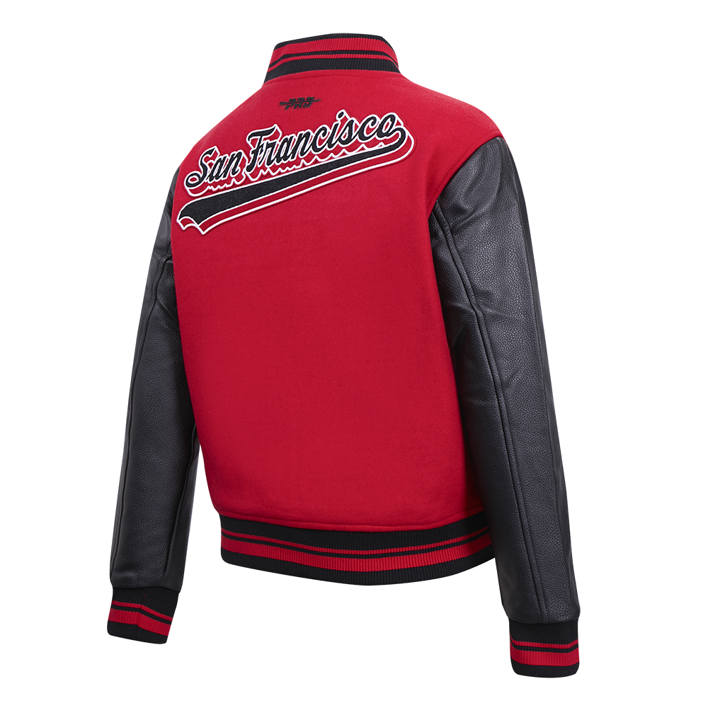 NFL SAN FRANCISCO 49ERS SCRIPT TAIL BLOUSON COLLÉGIAL EN LAINE POUR FEMME (ROUGE/NOIR)