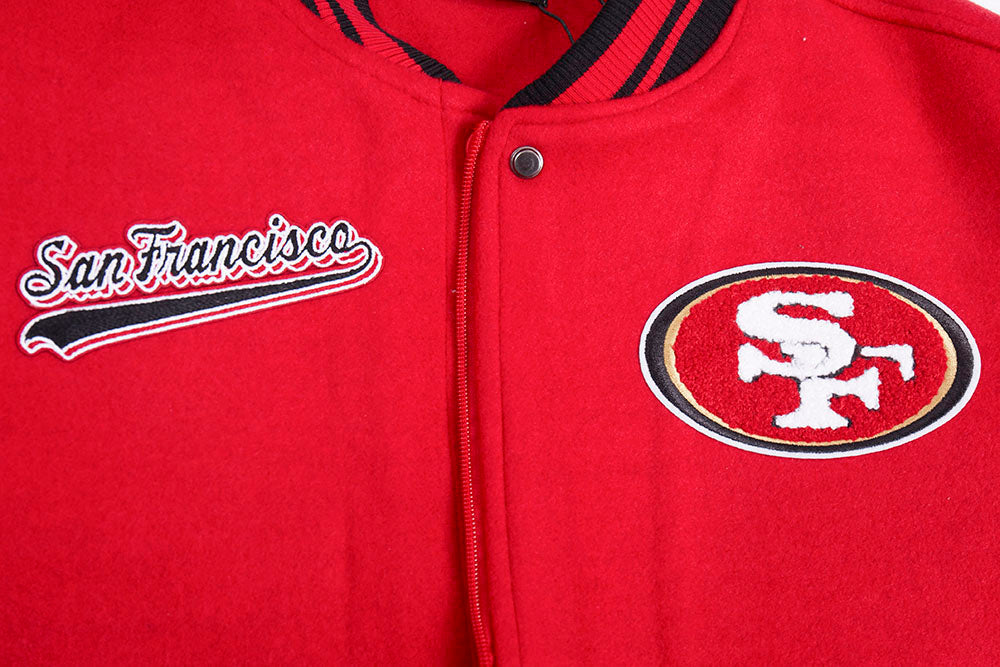 NFL SAN FRANCISCO 49ERS SCRIPT TAIL BLOUSON COLLÉGIAL EN LAINE POUR FEMME (ROUGE/NOIR)