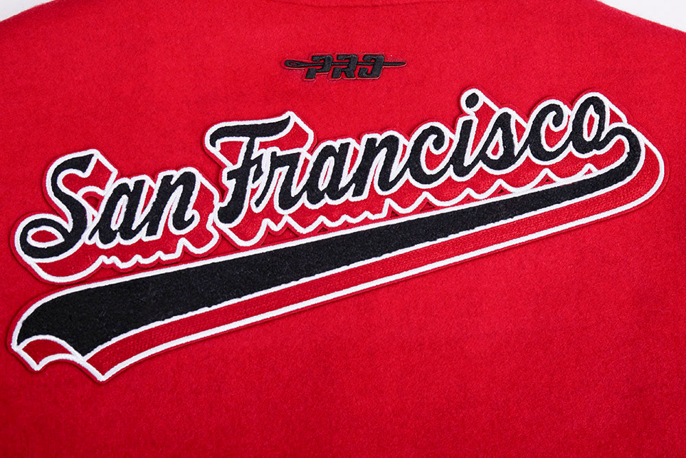 NFL SAN FRANCISCO 49ERS SCRIPT TAIL BLOUSON COLLÉGIAL EN LAINE POUR FEMME (ROUGE/NOIR)