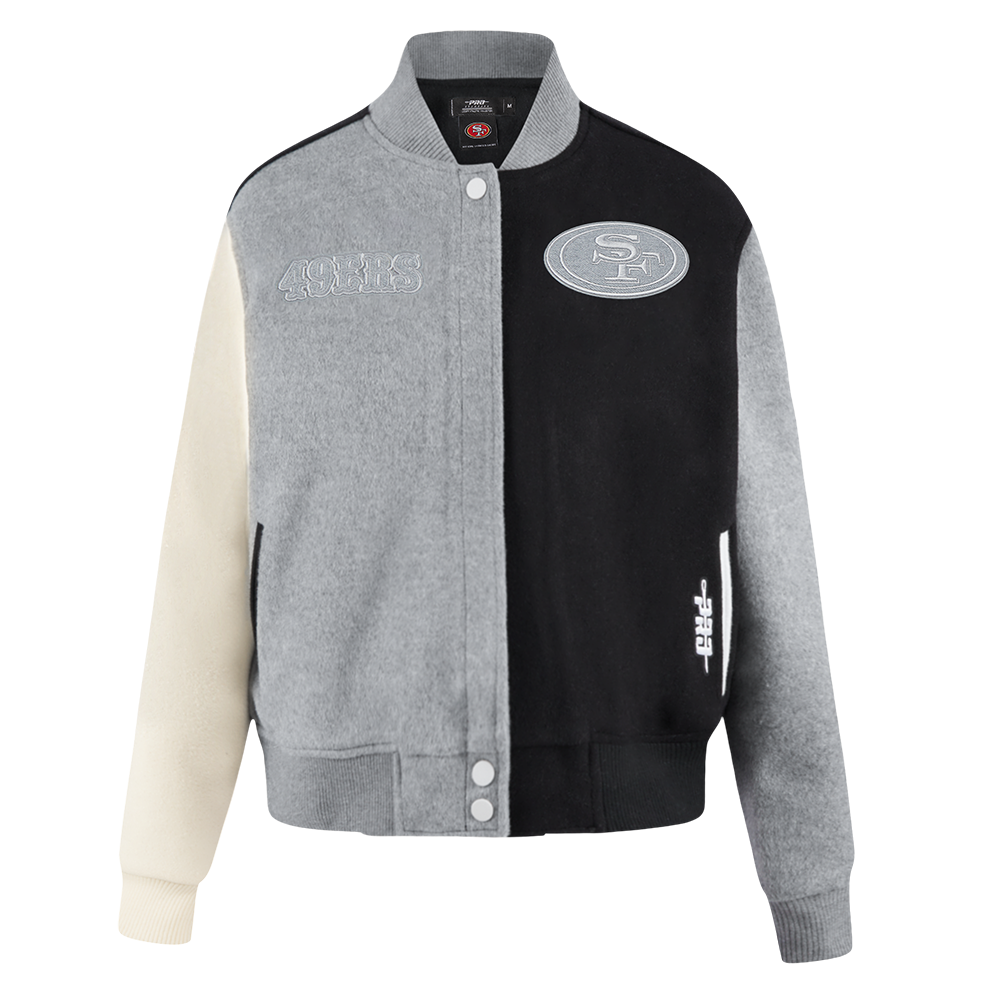 NFL SAN FRANCISCO 49ERS REVERSE FRENCH TERRY BLOUSON COLLÉGIAL POUR FEMME (NOIR/GRIS/COQUILLE D'ŒUF)