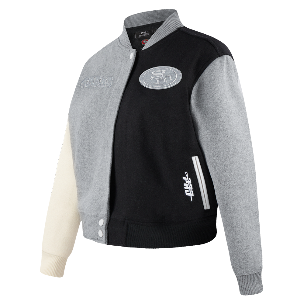 NFL SAN FRANCISCO 49ERS REVERSE FRENCH TERRY BLOUSON COLLÉGIAL POUR FEMME (NOIR/GRIS/COQUILLE D'ŒUF)