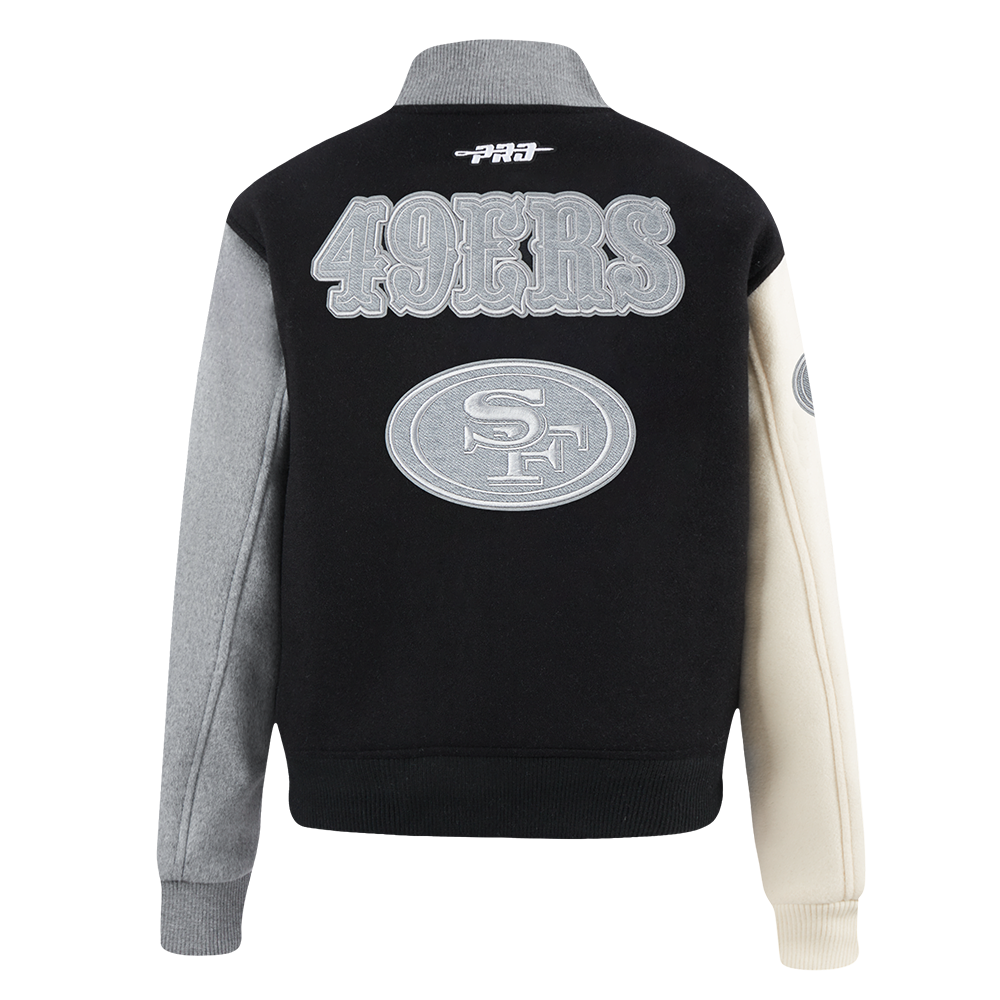 NFL SAN FRANCISCO 49ERS REVERSE FRENCH TERRY BLOUSON COLLÉGIAL POUR FEMME (NOIR/GRIS/COQUILLE D'ŒUF)