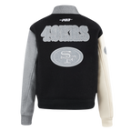 NFL SAN FRANCISCO 49ERS REVERSE FRENCH TERRY BLOUSON COLLÉGIAL POUR FEMME (NOIR/GRIS/COQUILLE D'ŒUF)