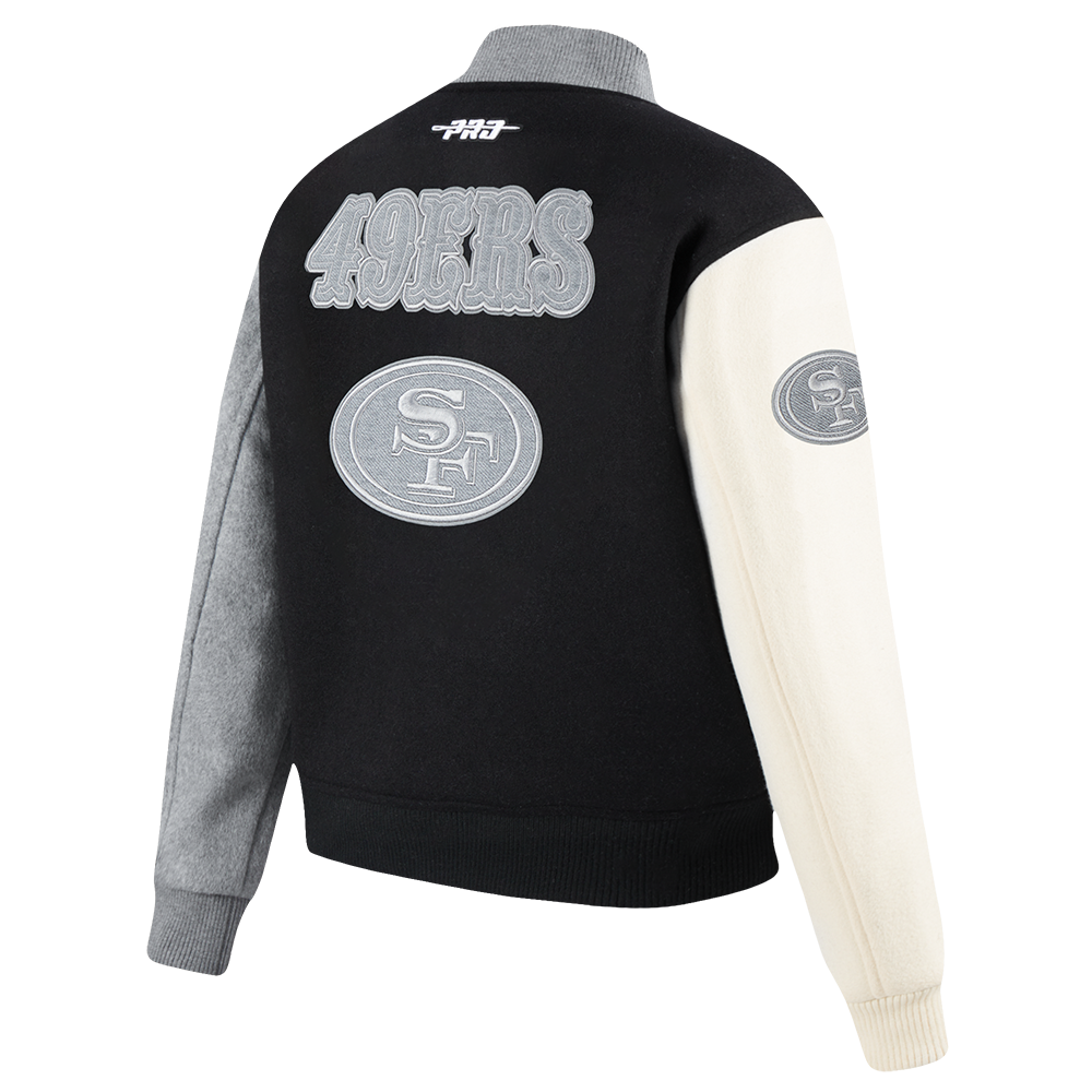 NFL SAN FRANCISCO 49ERS REVERSE FRENCH TERRY BLOUSON COLLÉGIAL POUR FEMME (NOIR/GRIS/COQUILLE D'ŒUF)