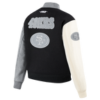 NFL SAN FRANCISCO 49ERS REVERSE FRENCH TERRY BLOUSON COLLÉGIAL POUR FEMME (NOIR/GRIS/COQUILLE D'ŒUF)