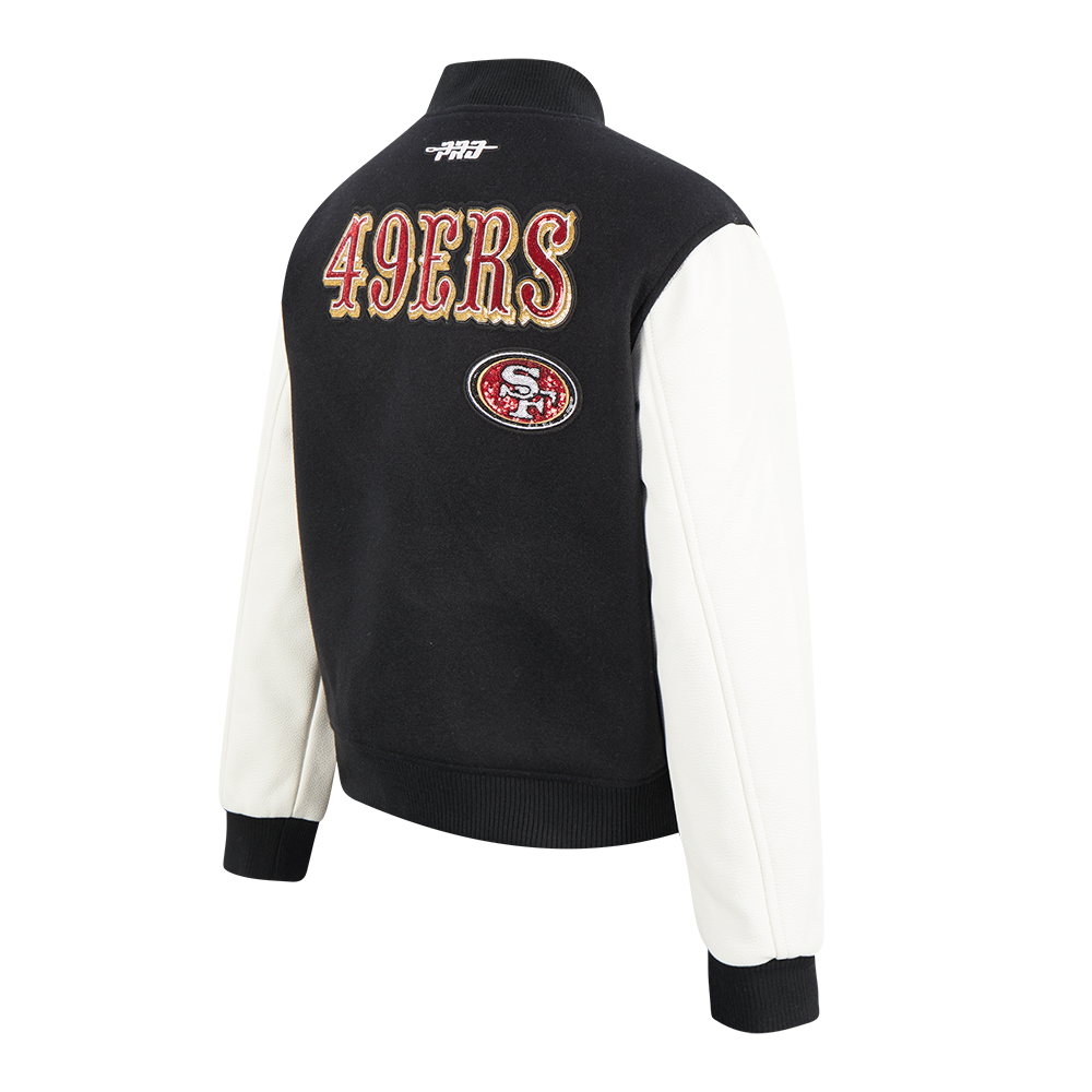 NFL SAN FRANCISCO 49ERS GAME DAY CLASSICS BLOUSON COLLÉGIAL EN LAINE POUR FEMME (NOIR/BLANC)