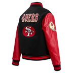 NFL SAN FRANCISCO 49ERS RETRO CLASSIC BLOUSON COLLÉGIAL EN LAINE À BORDS CÔTELÉS POUR FEMME (NOIR/ROUGE/NOIR)