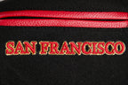 NFL SAN FRANCISCO 49ERS RETRO CLASSIC BLOUSON COLLÉGIAL EN LAINE À BORDS CÔTELÉS POUR FEMME (NOIR/ROUGE/NOIR)